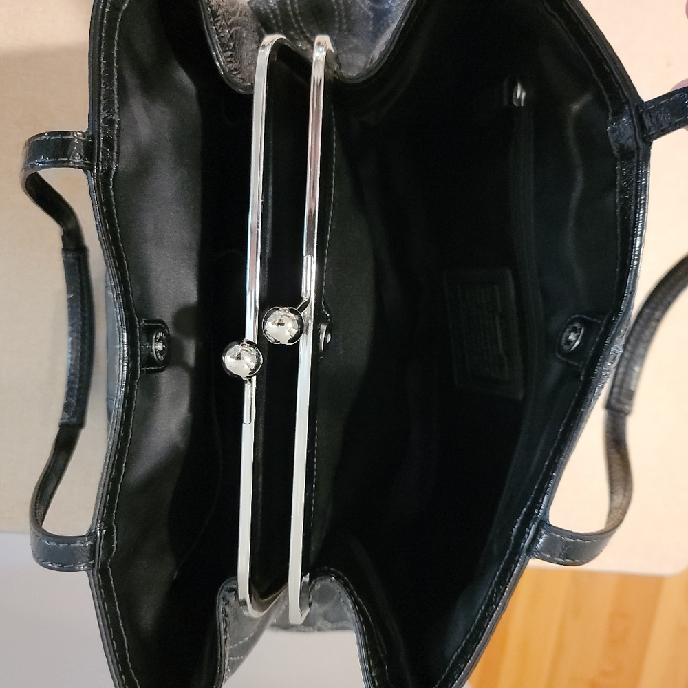Coach Black Patent Leather Logo Carryall Purse Bag - Picture 9 of 11